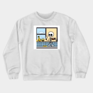 Skeleton drinking wine in house with windows Crewneck Sweatshirt